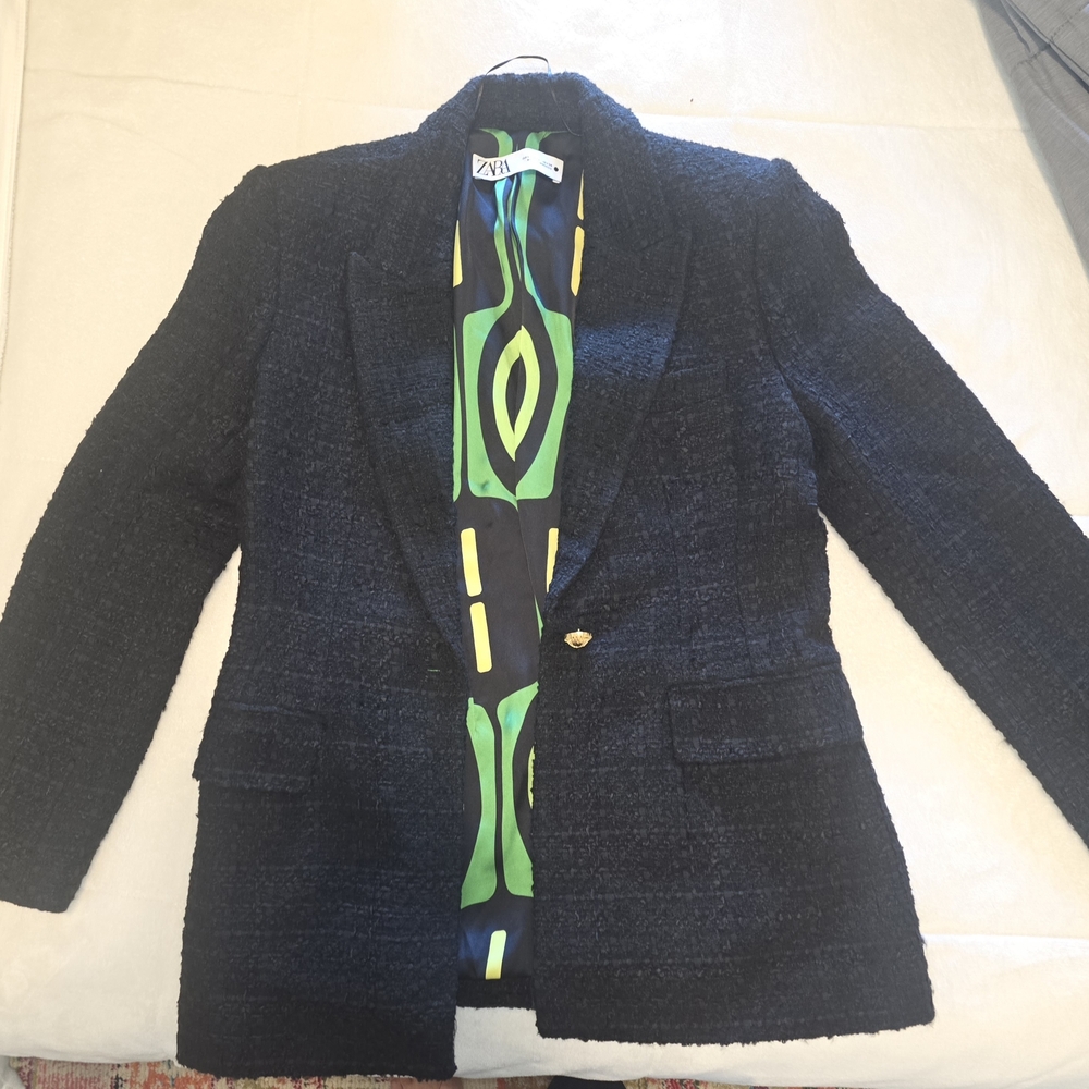 Zara Black Blazer with Green and Yellow Lining